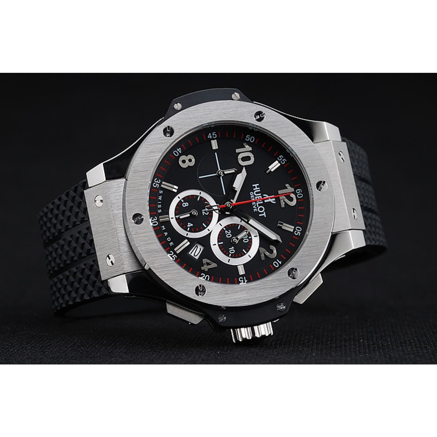 44mm Big Bang Rubber Strap Quartz Chronograph Black Dial HUB233