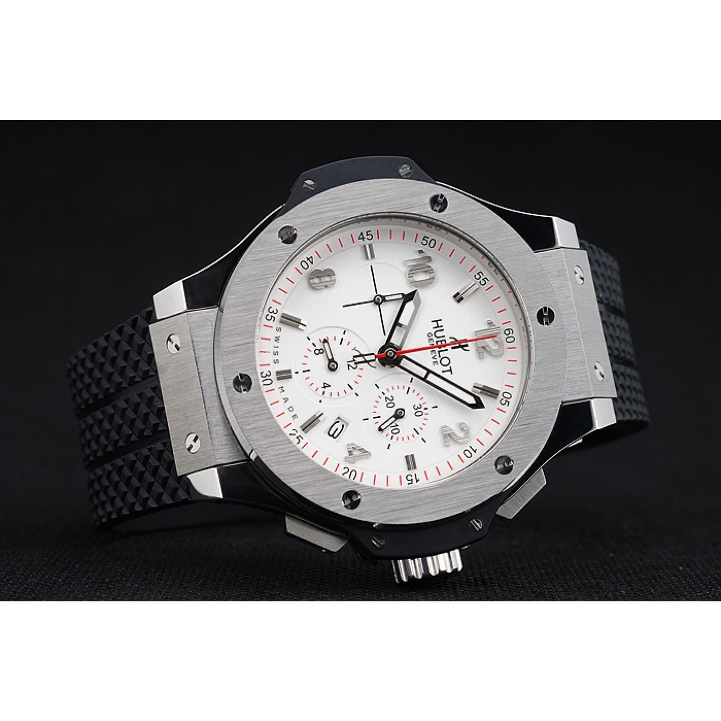 44mm Big Bang Rubber Strap Quartz Chronograph White Dial HUB234