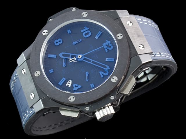 PVD 42mm Big Bang Rubber Strap Quartz Chronograph Blue Dial HUB250