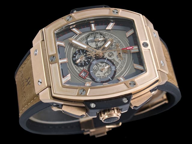 Rose Gold 47mm Spirit of Big Bang Rubber Strap Quartz Skeleton Dial HUB417