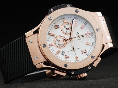 Rose Gold 35mm Big Bang Lady Rubber Strap Quartz White Dial HUB487