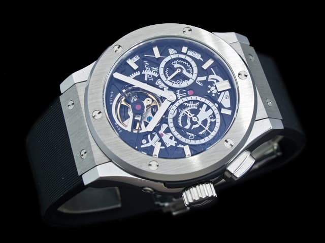 42mm Classic Fusion Rubber Tourbillon Strap Automatic Black Skeleton Dial HUB535