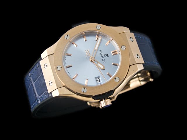 Rose Gold 35mm Classic Fusion Lady Rubber Strap Quartz Blue Dial HUB616