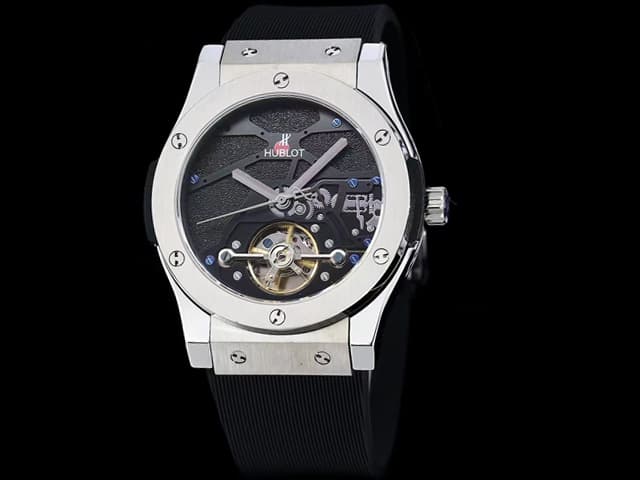 45mm Classic Fusion Tourbillon Vitrail Rubber Strap Black Dial HUB631