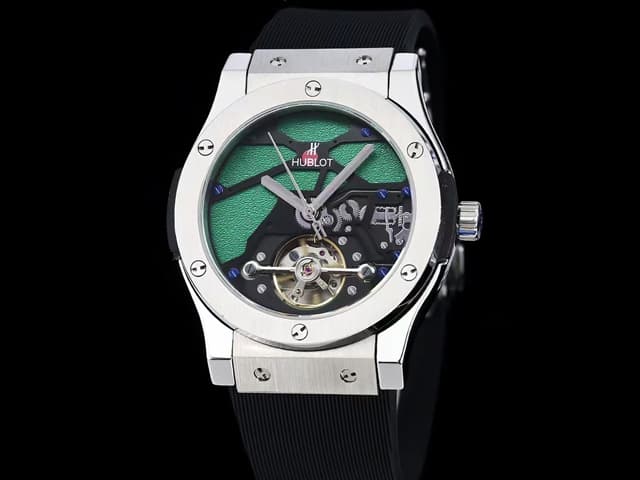 45mm Classic Fusion Tourbillon Vitrail Rubber Strap Green Dial HUB634