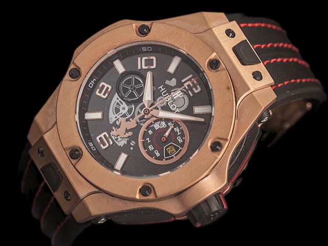 Rose Gold 42mm Big Bang Ferrari Unico Rubber Strap Quartz Chronograph Black Dial HUB665