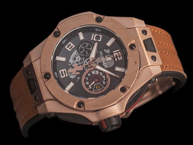 Rose Gold 42mm Big Bang Ferrari Unico Rubber Strap Quartz Chronograph Black Dial HUB666