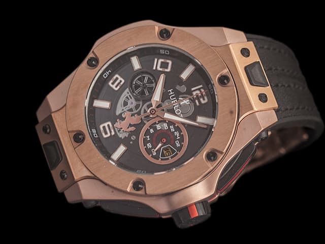 Rose Gold 42mm Big Bang Ferrari Unico Rubber Strap Quartz Chronograph Black Dial HUB667