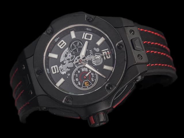 PVD 42mm Big Bang Ferrari Unico Rubber Strap Quartz Chronograph Black Dial HUB670