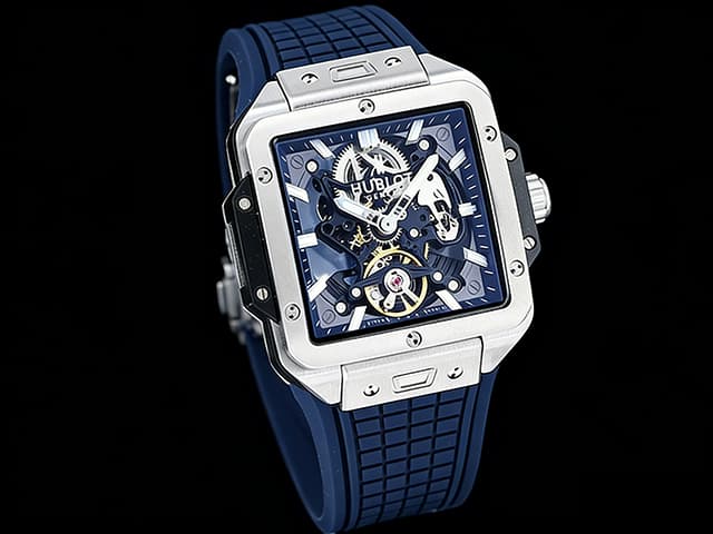 42mm Square Bang Tourbillon Rubber Strap Blue Dial HUB681