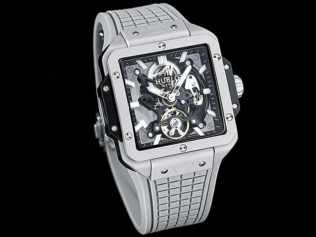 42mm Square Bang Tourbillon Rubber Strap Grey Dial HUB683