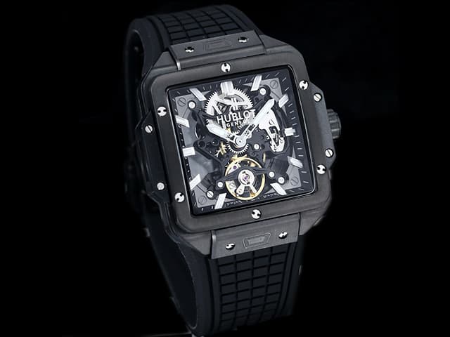 PVD 42mm Square Bang Tourbillon Rubber Strap Black Dial HUB692