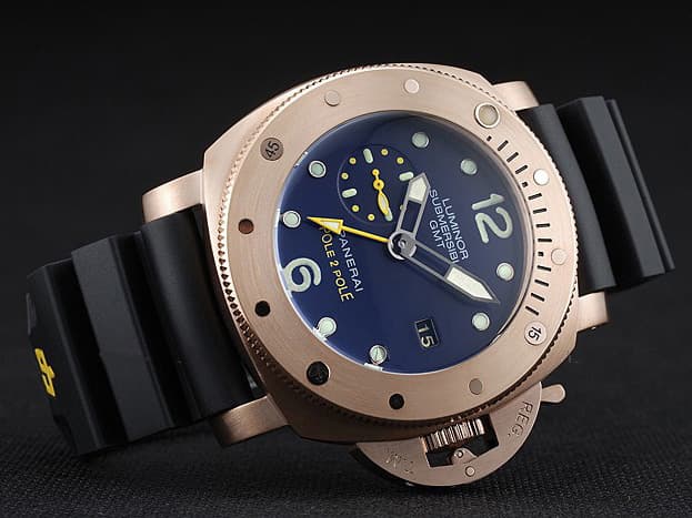 Rose Gold 47mm Rubber Strap Submersible GMT Pole 2 Pole PAM 719 Blue Dial PA248