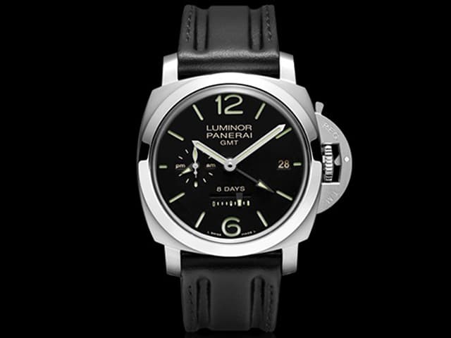 44mm Leather Strap Luminor 1950 8 Days GMT PAM 233 Automatic Black Dial PA269