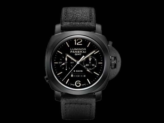 PVD 44mm Leather Strap Luminor 1950 8 Days Chrono Monopulsante GMT PAM 317 Automatic Black Dial PA270