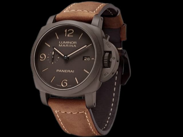 Black PVD 44mm Leather Strap Luminor 1950 Pam 386 Automatic Brown Dial PA273