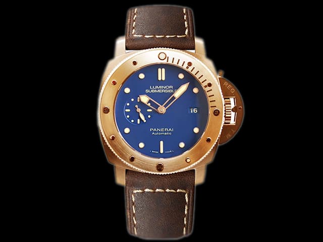 Rose Gold 47mm Leather Strap Luminor Submersible 1950 3 Days PAM 671 Automatic Blue Dial PA283