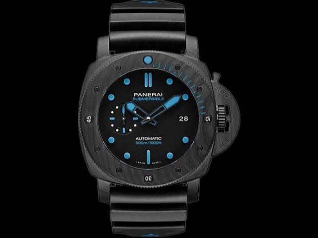 Carbon 47mm Rubber Strap Luminor Submersible PAM 1616 Automatic Black Dial PA340