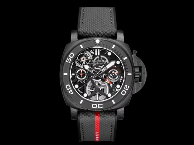 Carbon 47mm Nylon Strap Submersible Tourbillon GMT Luna Rossa PAM 1405 Automatic Black Dial PA384