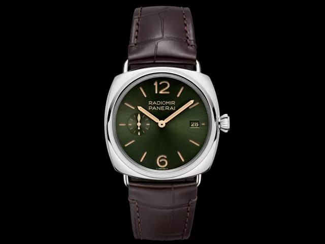45mm Leather Strap Radiomir Quaranta PAM 1386 Automatic Green Dial PA385