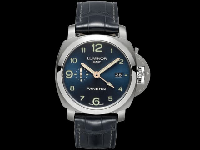 44mm Leather Strap Luminor 3 Days GMT PAM 437 Automatic Blue PA388