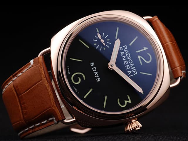 Rose Gold 44mm Leather Strap Radiomir 8 Days PAM 200 Hand Wound Black Dial PA92