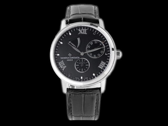 40mm Patrimony Power Reserve 47200 Leather Strap Automatic Black Dial VC-21061