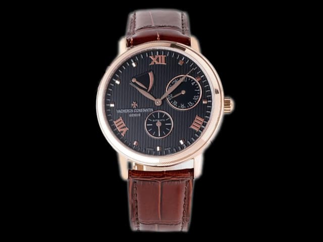 Rose Gold 40mm Patrimony Power Reserve 47200 Leather Strap Automatic Black Dial VC-21063