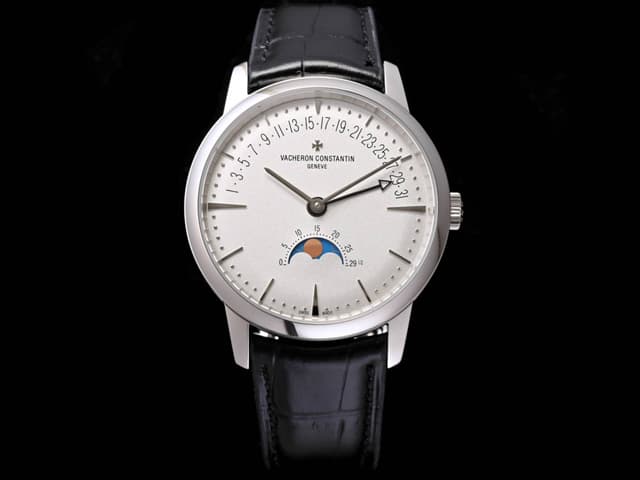 40mm Patrimony Moonphase and Retrograde Date 4010 Leather Strap Automatic White Dial VC-21071