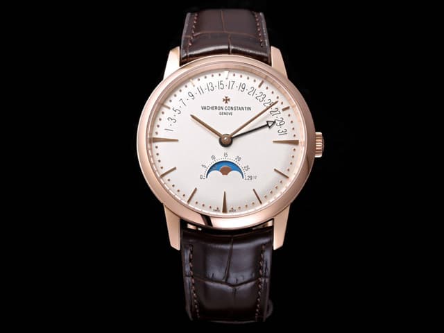 Rose Gold 40mm Patrimony Moonphase Retrograde Date 4010 Leather Strap Automatic White Dial VC-21072