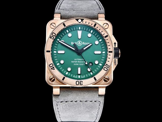 Bronze 42mm Leather Strap BR03-92 Diver 2824 Automatic Green BR-24006