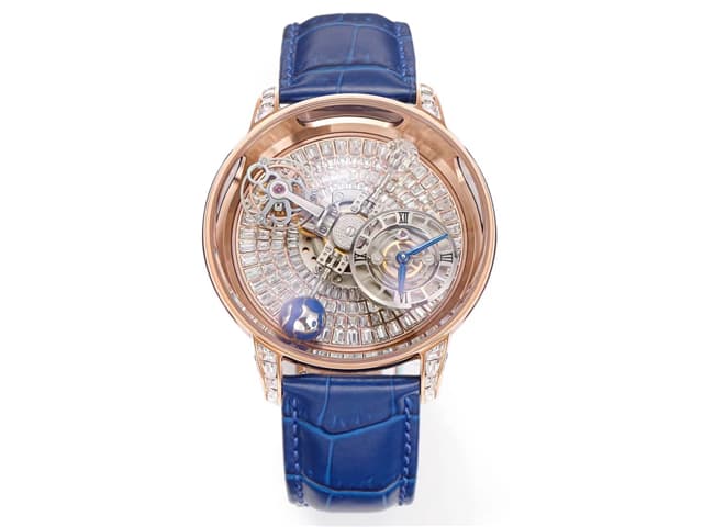 Rose Gold 47mm Astronomia Tourbillon Leather Strap Steel Transparent Sapphire Diamond JAC-23012