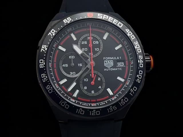 PVD 44mm Formula 1 Rubber Strap Quartz Chronograph Black Dial TAG1027