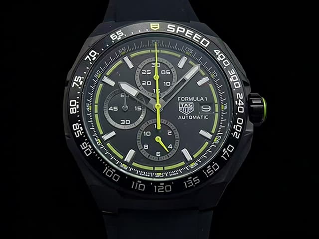 PVD 44mm Formula 1 Rubber Strap Quartz Chronograph Black Dial TAG1028