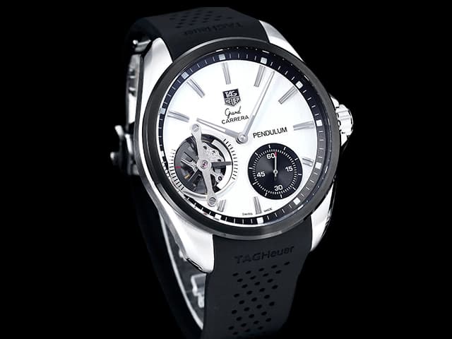 Two Tone 47mm Grand Carrera Pendulum Rubber Strap Hand Wound White Dial TAG1075