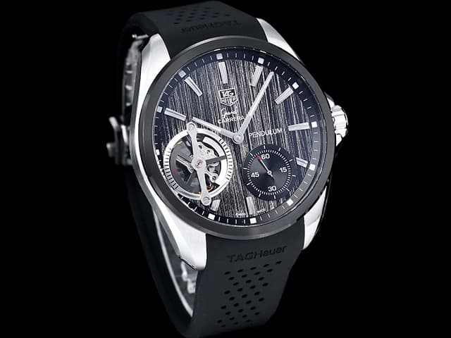 Two Tone 47mm Grand Carrera Pendulum Rubber Strap Hand Wound Grey Dial TAG1077