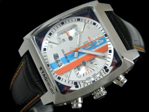 42mm Monaco Leather Strap Quartz Chronograph White Dial TAG114