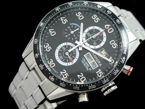 43mm Carrera Calibre 16 Steel Quartz Chronograph Black Dial TAG202