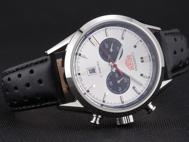 43mm Carrera Calibre 17 Jack Heuer Leather Strap Quartz Chronograph White Dial TAG461