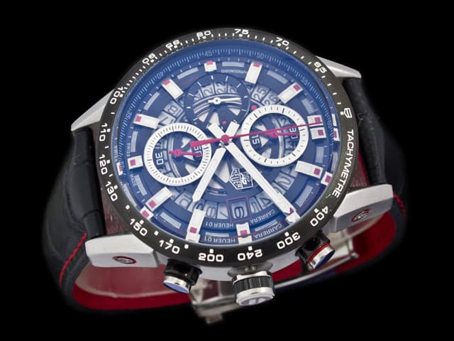 Two Tone 43mm Carrera Calibre Heuer 01 Leather Strap Quartz Chronograph Skeleton Dial TAG728