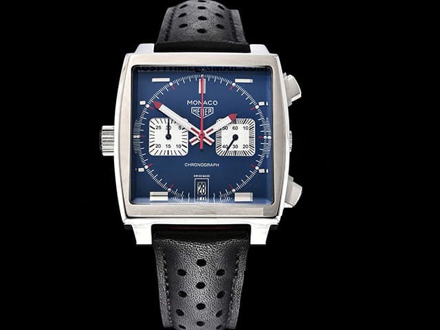 40mm Monaco Calibre 02 Leather Strap Quartz Chronograph Blue Dial TAG829