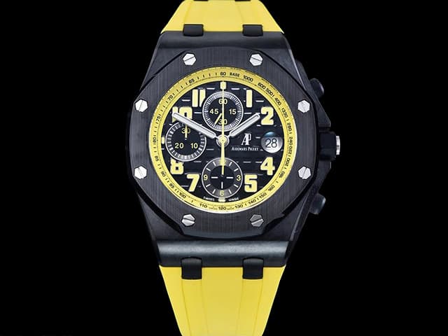 Carbon 44mm Royal Oak Offshore Chronograph 4404 Rubber Strap 26176 Black Dial AP-20052