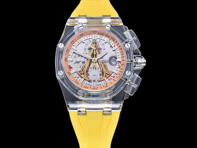 Transparent 44mm Aet Remould Royal Oak Offshore Grid Game Rubber Strap 3126 Yellow AP-23001