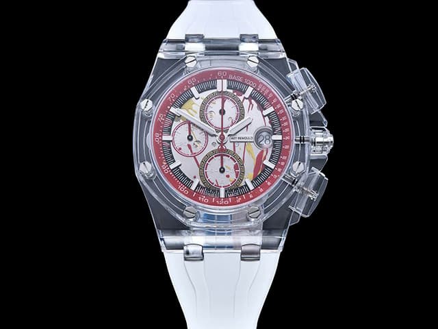 Transparent 44mm Aet Remould Royal Oak Offshore Grid Game Rubber Strap 3126 White AP-23003