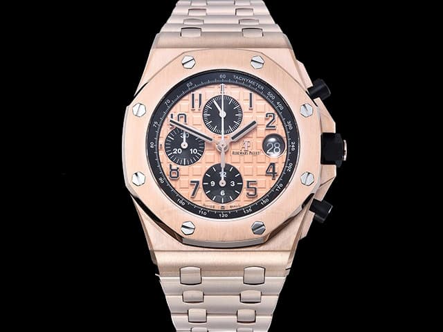 Rose Gold 42mm Royal Oak Offshore Chronograph 3126 Steel 26470 Gold Dial AP-23032