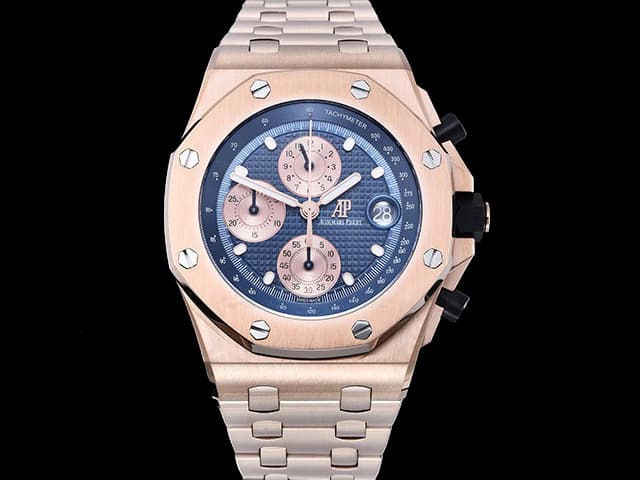 Rose Gold 42mm Royal Oak Offshore Chronograph 3126 Steel 26470 Blue Dial AP-23035