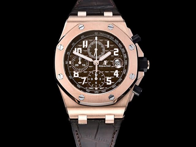 Rose Gold 42mm Royal Oak Offshore Chronograph 3126 Leather Strap 26470 Brown Dial AP-23063