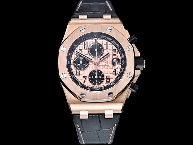 Rose Gold 42mm Royal Oak Offshore Chronograph 3126 Leather Strap 26470 Rose Gold Dial AP-23064