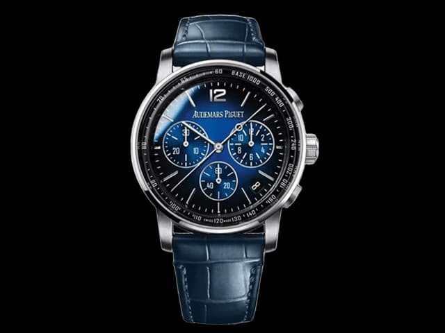 41mm CODE 11.59 Chrono 26393 Leather Strap 4401 Smoked Blue Dial AP-26004