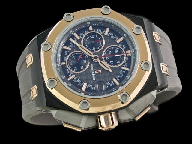 Two Tone 45mm Royal Oak Offshore Michael Schumacher Rubber Strap 26568 Quartz Grey Dial AP597